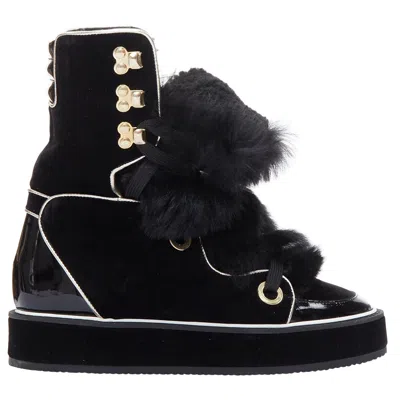Pre-owned Nicholas Kirkwood Polly Neige Black Patent Fur Trim Snow Boots In White
