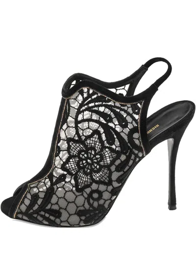 Pre-owned Nicholas Kirkwood  130mm Lace Suede Shoes In Black