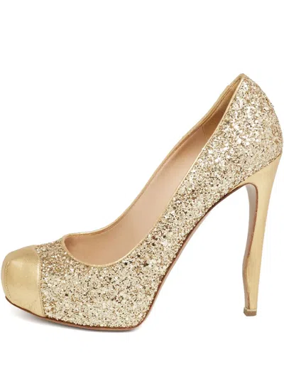 Pre-owned Nicholas Kirkwood  Glitter-embellished Leather Pumps In Gold