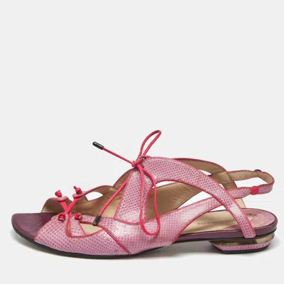 Pre-owned Nicholas Kirkwood Purple Lizard Embossed Leather Flat Sandals Size 40.5