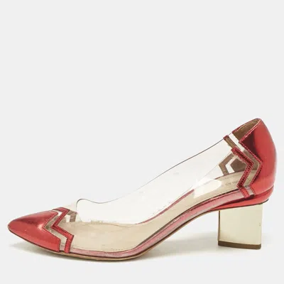 Pre-owned Nicholas Kirkwood Red/transparent Leather And Pvc Block Heel Pumps Size 39
