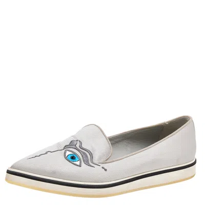 Nicholas Kirkwood Silver Fabric Eye Motif Iris Slip On Loafers In Gray