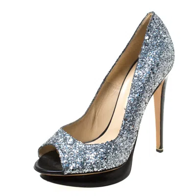 Nicholas Kirkwood Silver/black Glitter Leather Double Platform Peep Toe Pumps