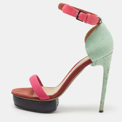 Pre-owned Nicholas Kirkwood Size 38 Multicolor Python Leather And Suede Ankle Strap Platform Sandals
