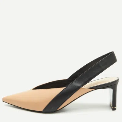 Pre-owned Nicholas Kirkwood Size 38.5 Beige/black Leather Pointed Toe Slingback Pumps In Sand