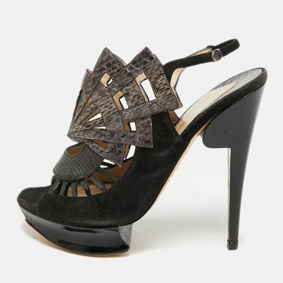 Pre-owned Nicholas Kirkwood Size 38.5 Black Watersnake And Suede Slingback Sandals