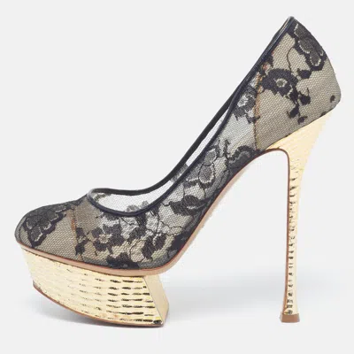 Pre-owned Nicholas Kirkwood Size 39 Black Lace Platform Pumps
