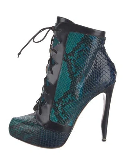 Pre-owned Nicholas Kirkwood Snakeskin Animal Print Lace-up Boots In Blue
