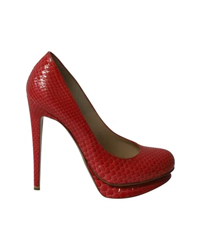 Pre-owned Nicholas Kirkwood Snakeskin Embossed Platform High Heel Pumps In Red Patent Leather