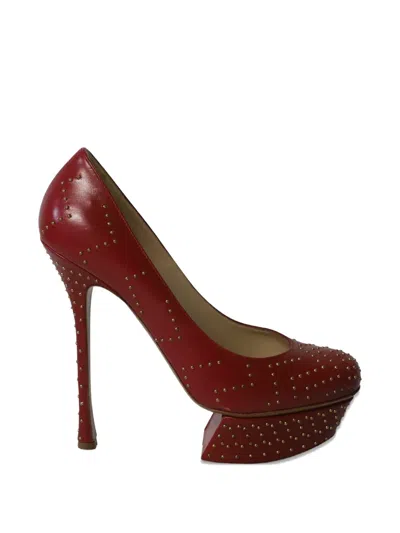 Pre-owned Nicholas Kirkwood Studded Platform Pumps In Red