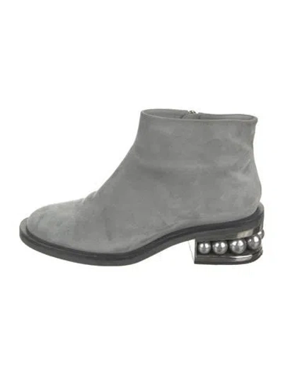 Pre-owned Nicholas Kirkwood Suede Beaded Accents Boots In Gray