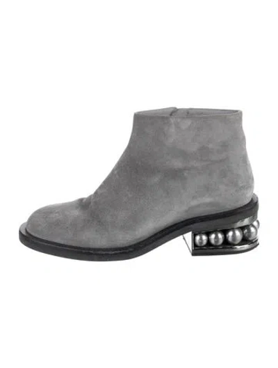 Pre-owned Nicholas Kirkwood Suede Beaded Accents Boots In Grey