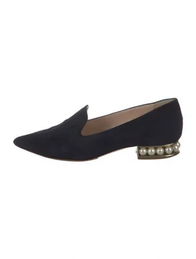Pre-owned Nicholas Kirkwood Suede Beaded Accents Mules In Black