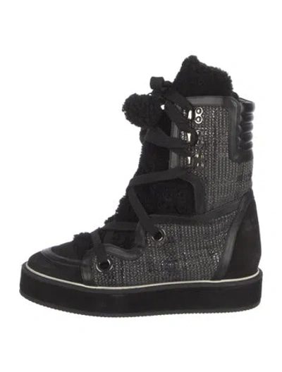 Pre-owned Nicholas Kirkwood Suede Fur Trim Boots In Black