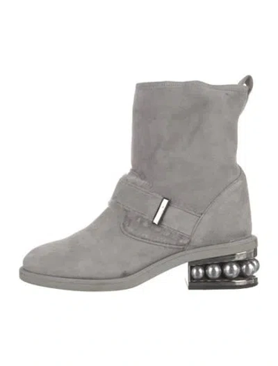 Pre-owned Nicholas Kirkwood Suede Moto Boots In Gray