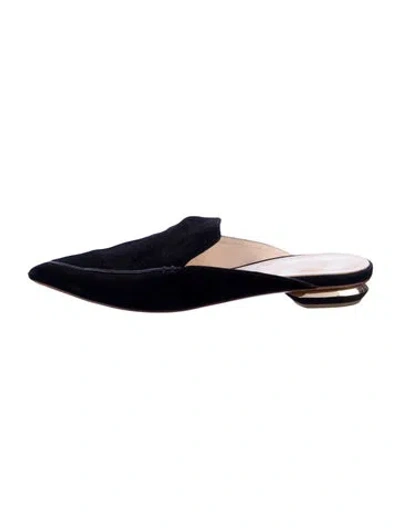Pre-owned Nicholas Kirkwood Suede Whipstitch Trim Mules In Black