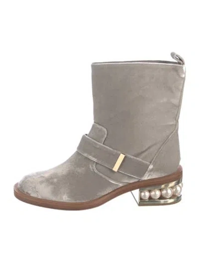 Pre-owned Nicholas Kirkwood Velvet Moto Boots In Silver