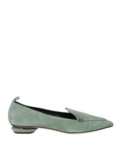 Nicholas Kirkwood Woman Loafers Sage Green Size 6 Leather