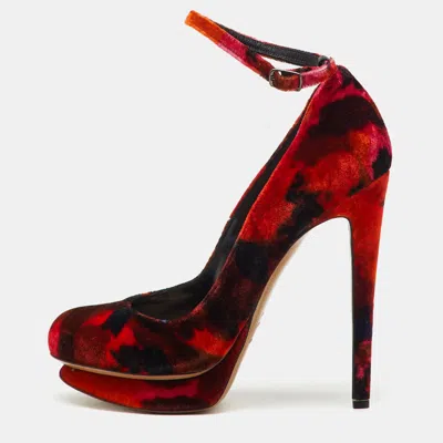 Nicholas Kirkwood X Erdem Multicolor Velvet Ankle Strap Platform Pumps In Red