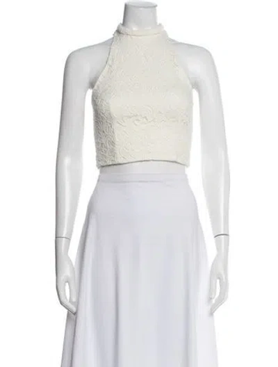 Pre-owned Nicholas Lace Pattern Halterneck Crop Top In White