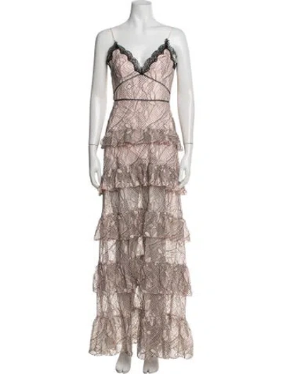 Pre-owned Nicholas Lace Pattern Long Dress In Black/pink