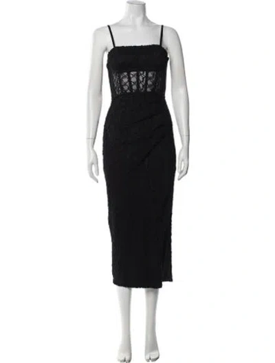 Pre-owned Nicholas Lace Pattern Midi Length Dress In Black