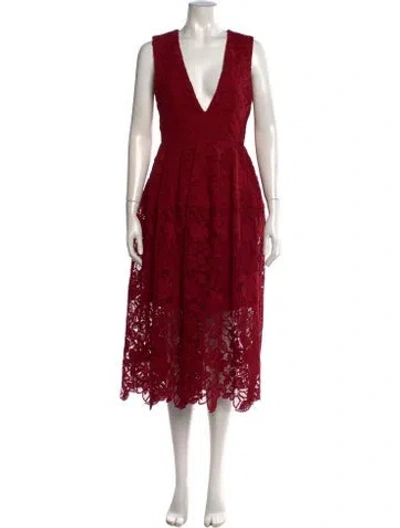 Pre-owned Nicholas Lace Pattern Midi Length Dress In Burgundy