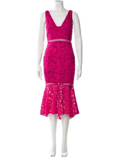 Pre-owned Nicholas Lace Pattern Midi Length Dress In Pink