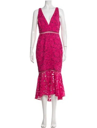 Pre-owned Nicholas Lace Pattern Midi Length Dress In Pink