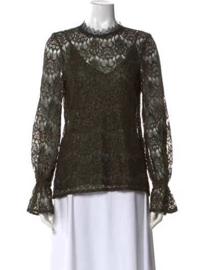 Pre-owned Nicholas Lace Pattern Mock Neck Blouse In Green