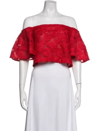 Pre-owned Nicholas Lace Pattern Off-the-shoulder Crop Top In Red