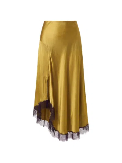 Nicholas Lace-trim Asymmetric Skirt In Gold