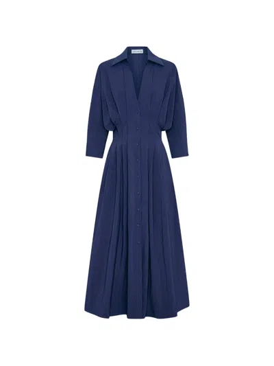 Nicholas Lana Pleated Belted Maxi Dress In Blue