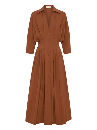 Nicholas Lanae Pleated Button-front Midi Dress In Brown