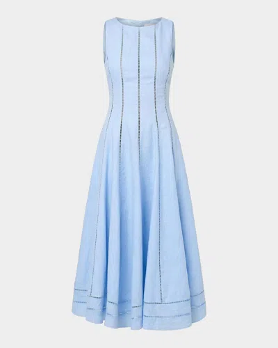 Nicholas Lark Linen Lattice-trim Midi Dress In Blue