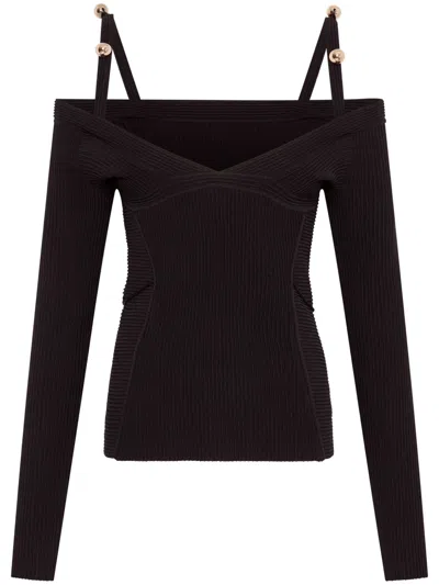 Nicholas Leah Cold-shoulder Knitted Top In Black