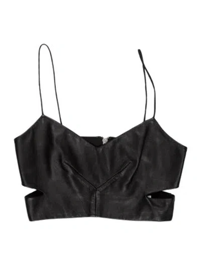 Pre-owned Nicholas Leather Asymmetrical Crop Top In Black