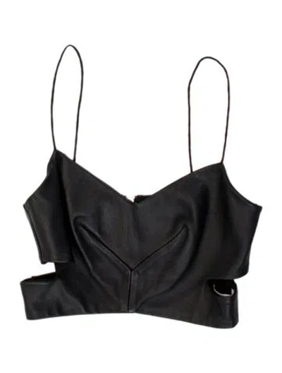 Pre-owned Nicholas Leather V-neck Crop Top In Black