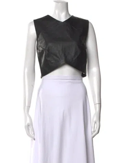 Pre-owned Nicholas Leather V-neck Crop Top In White