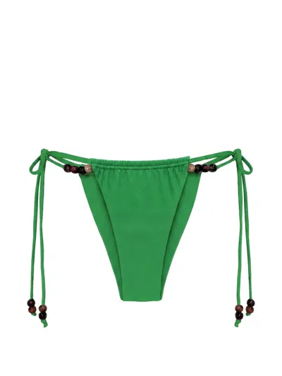 Nicholas Leni Double Strap Bikini Bottom With Beads At Hip In Green