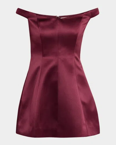 Nicholas Lilly Seamed Off-shoulder Mini Dress In Burgundy