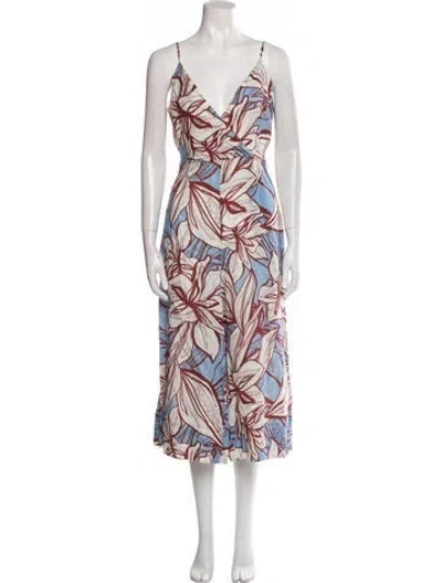 Pre-owned Nicholas Linen Floral Print Jumpsuit In Blue