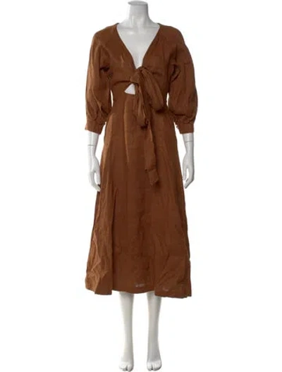 Pre-owned Nicholas Linen Long Dress In Brown