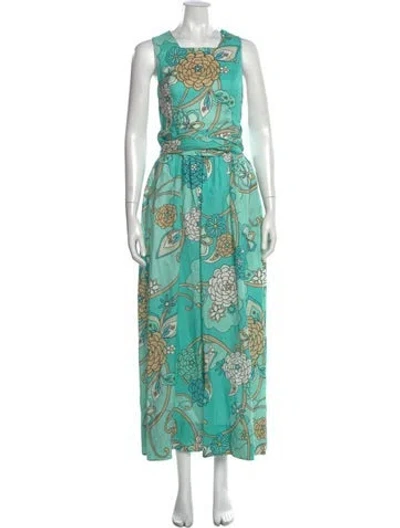 Pre-owned Nicholas Linen Long Dress In Green