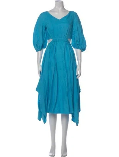 Pre-owned Nicholas Linen Midi Length Dress In Blue