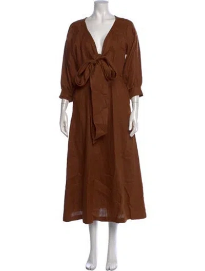 Pre-owned Nicholas Linen Midi Length Dress In Brown