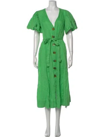 Pre-owned Nicholas Linen Midi Length Dress In Green