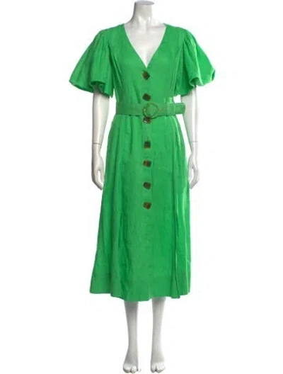 Pre-owned Nicholas Linen Midi Length Dress In Green
