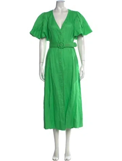Pre-owned Nicholas Linen Midi Length Dress In Green