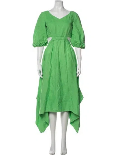 Pre-owned Nicholas Linen Midi Length Dress In Green
